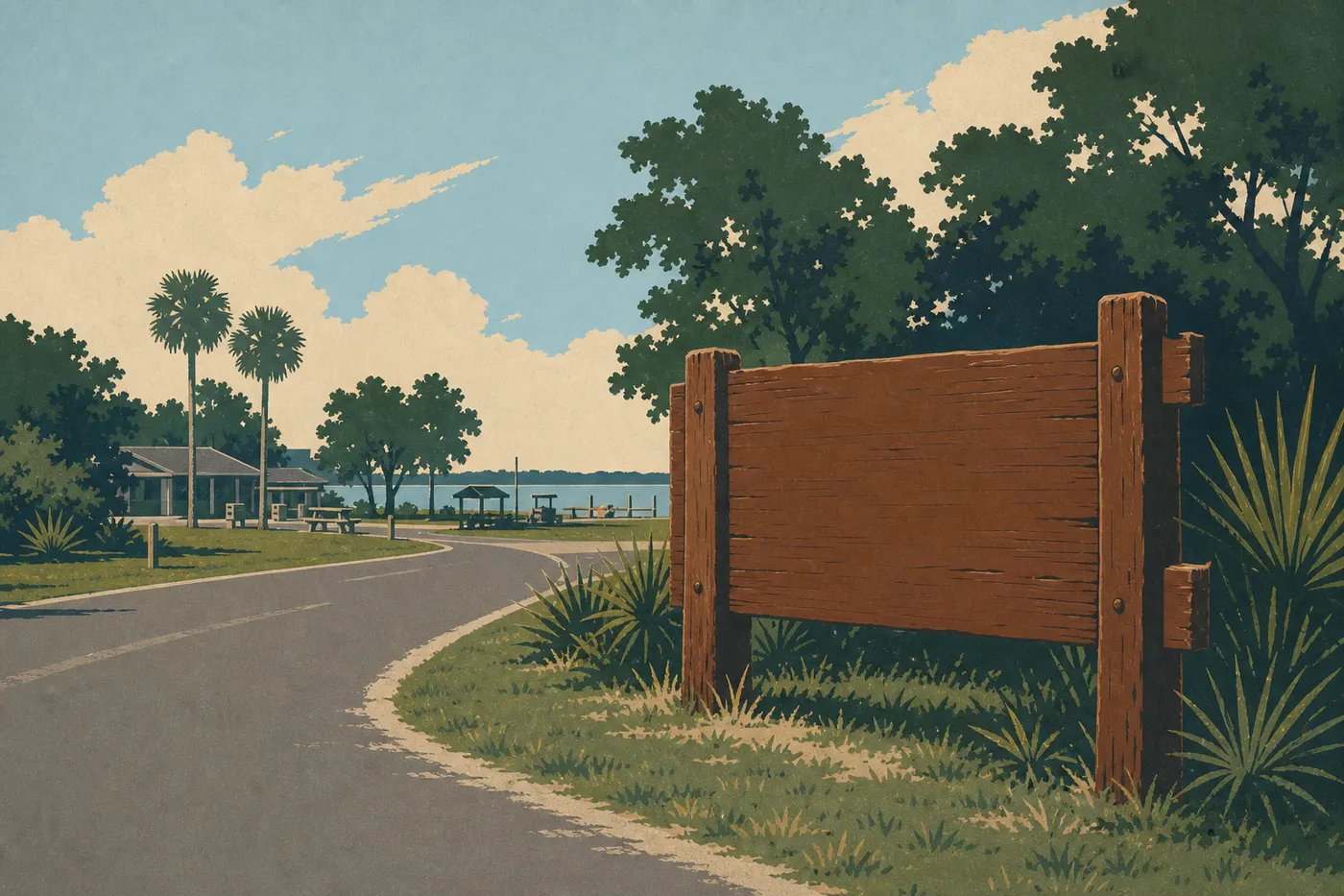 Illustration sérigraphiée : Le panneau de Biscayne National Park accueille les visiteurs près de Convoy Point et du centre Dante Fascell.