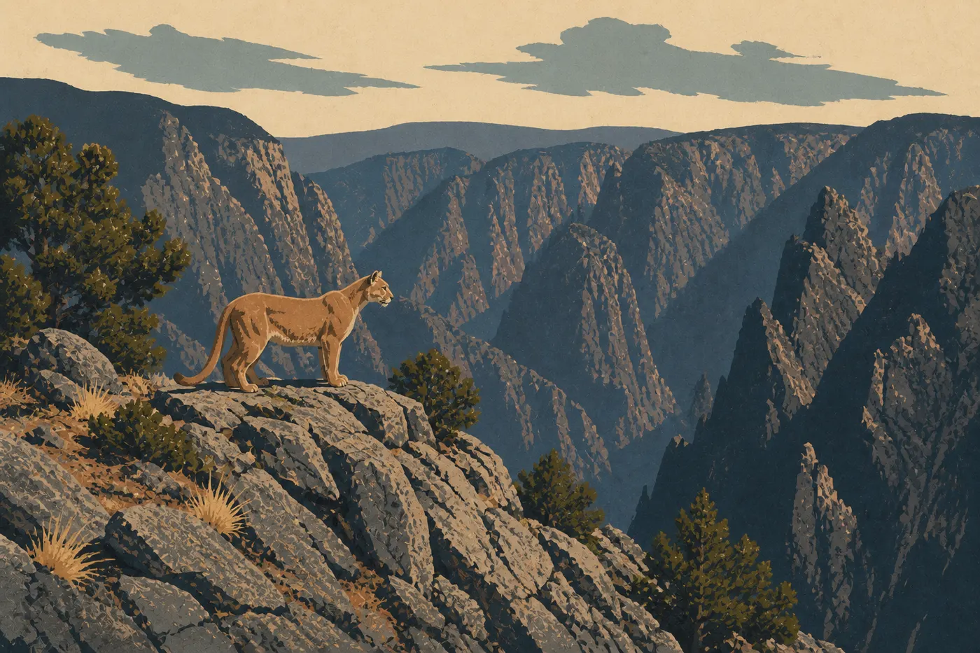 Screen-printed illustration: Mountain Lion (Puma concolor)