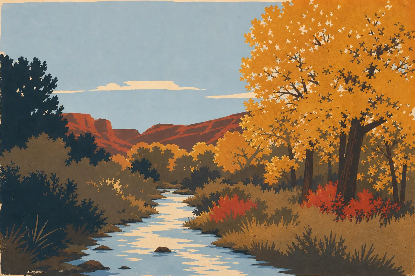 Screen-printed illustration: Fall (September through October): Our Second-Choice Season