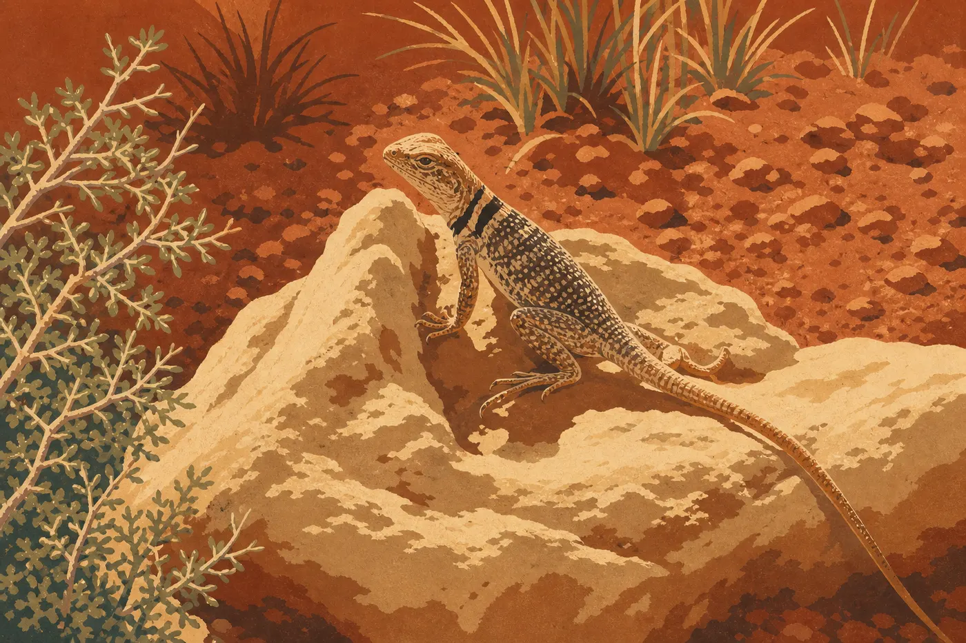 Screen-printed illustration: Collared Lizard