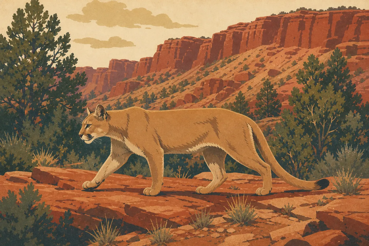 Screen-printed illustration: Mountain Lion