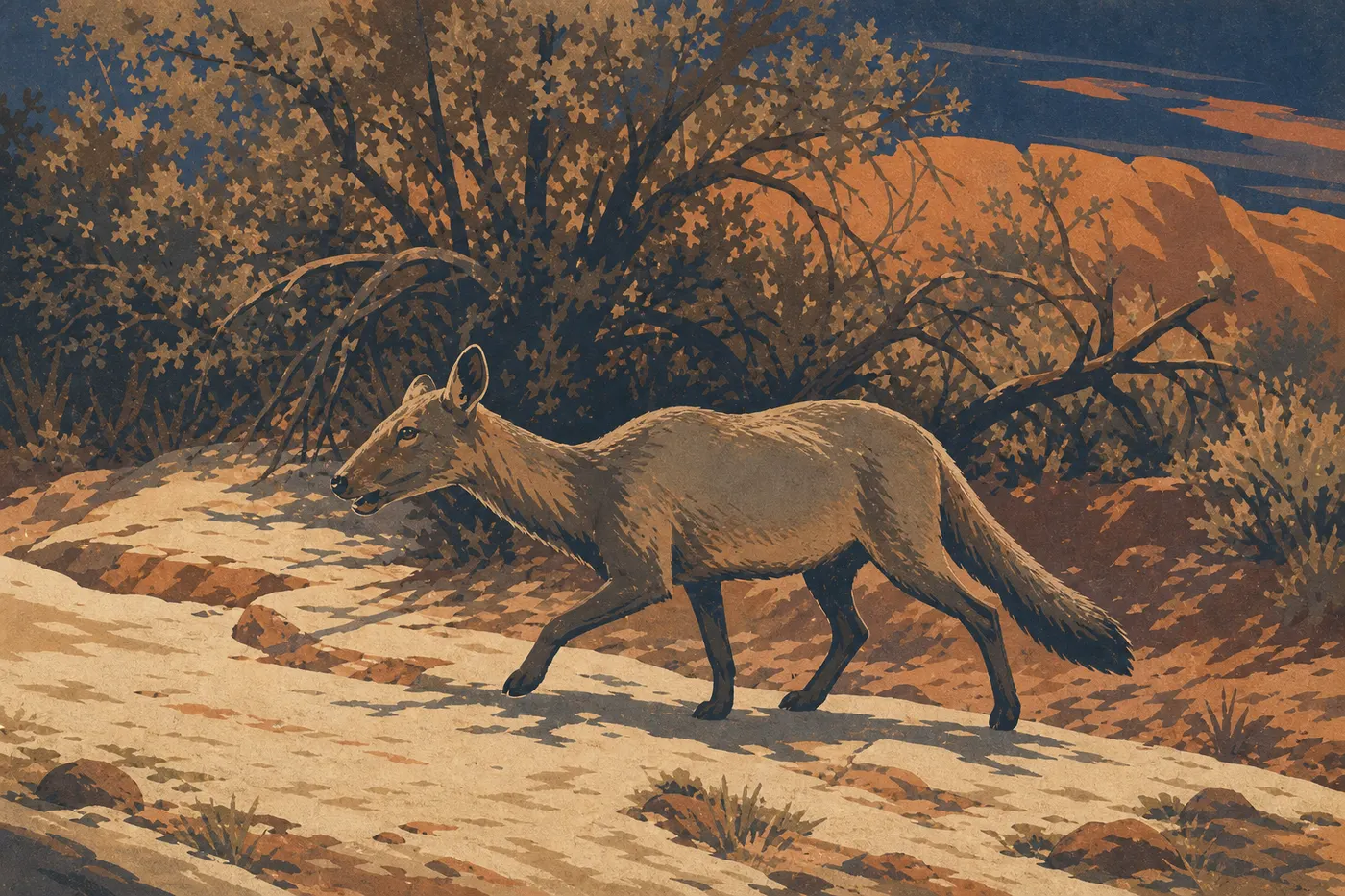 Screen-printed illustration: Gray Fox