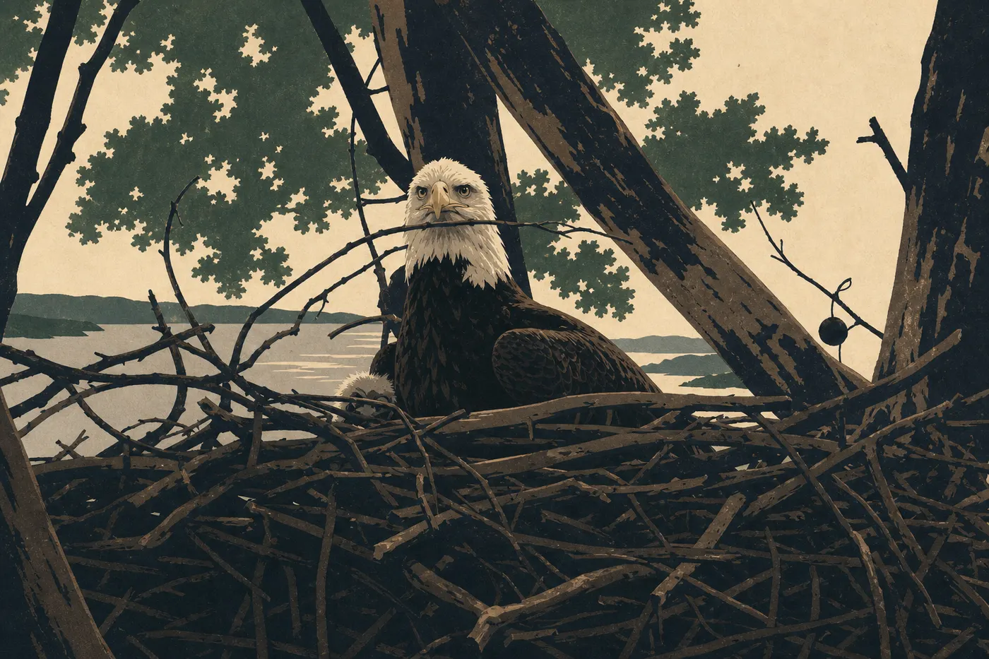 Illustration sérigraphiée : L'aigle à tête blanche