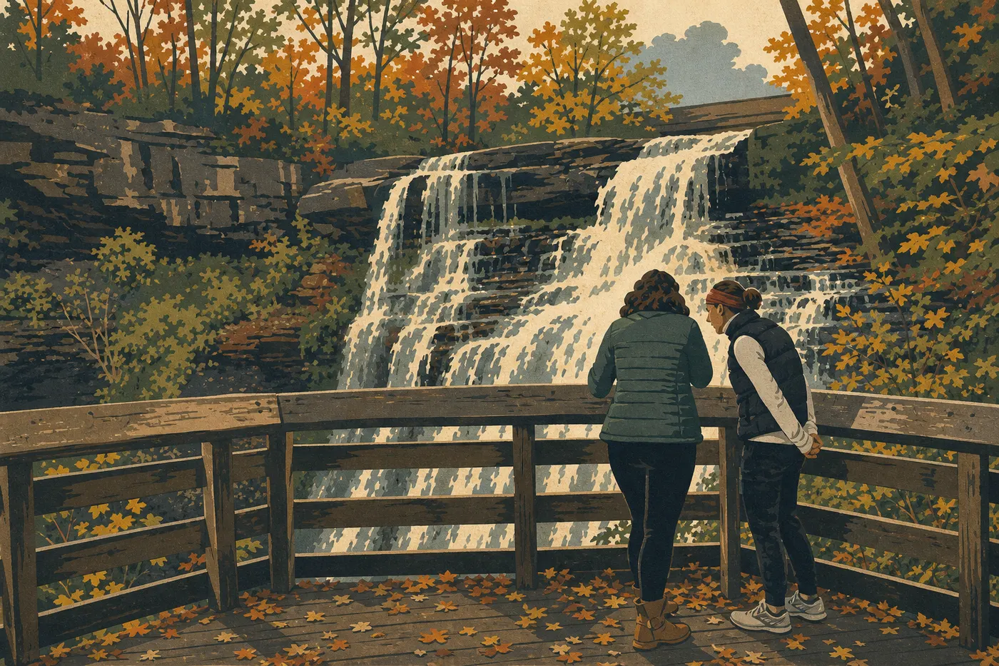 Illustration sérigraphiée : Secteur central : Brandywine Falls, Beaver Marsh et la Towpath Trail