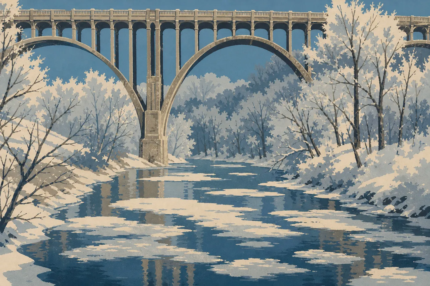 Screen-printed illustration: Winter (December–February)