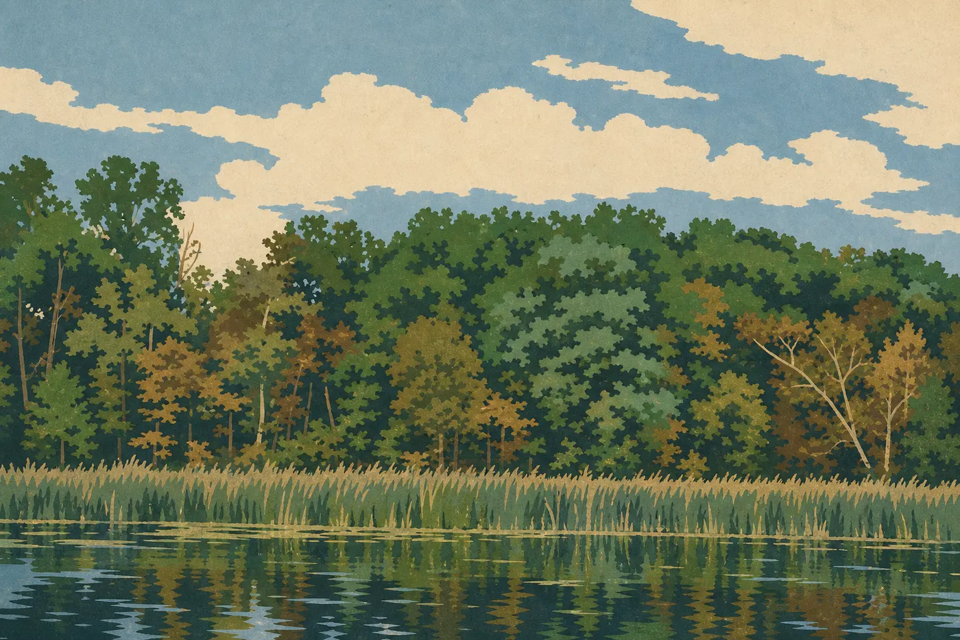Screen-printed illustration: Summer (June–August)