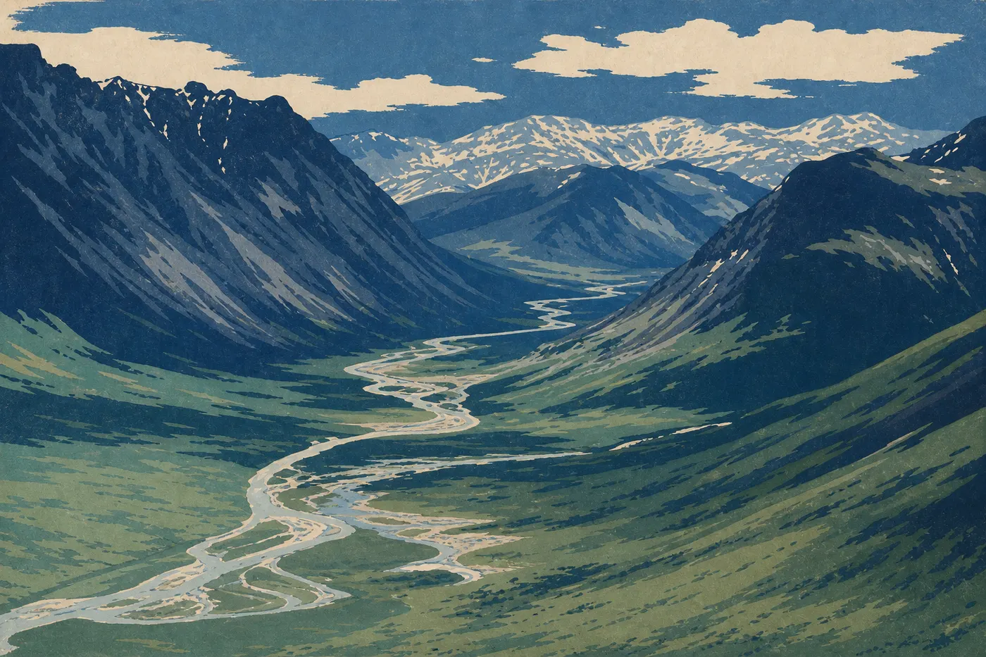 Illustration sérigraphiée : Corridor Noatak : le grand méandre arctique