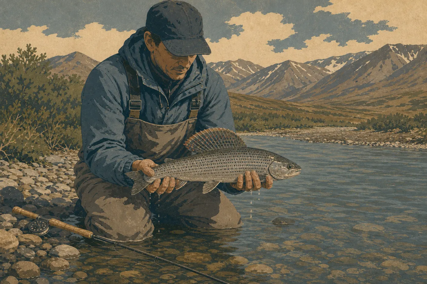 Illustration sérigraphiée : Pêche sportive