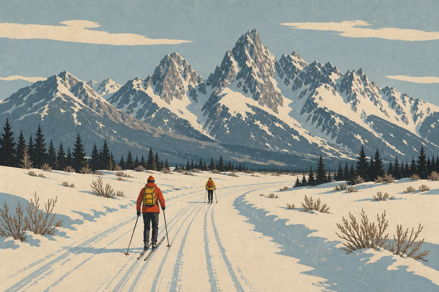 Screen-printed illustration: Winter (December through March)