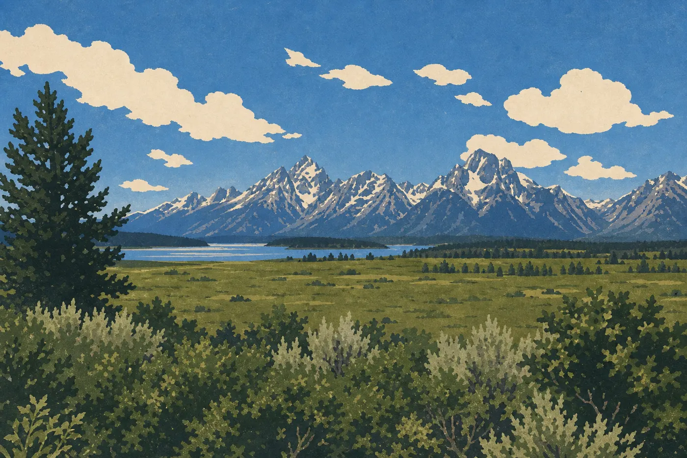 Illustration sérigraphiée : Jackson Lake et le secteur nord