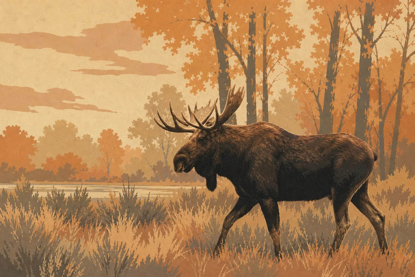 Screen-printed illustration: The Moose