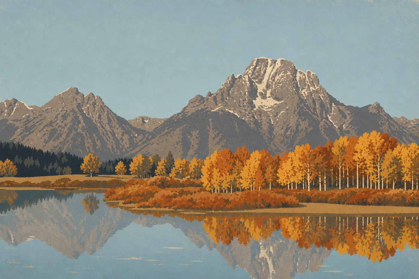 Illustration sérigraphiée : Signal Mountain et Oxbow Bend