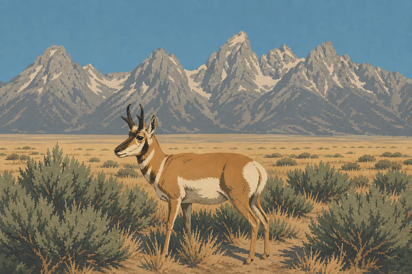 Screen-printed illustration: The Pronghorn