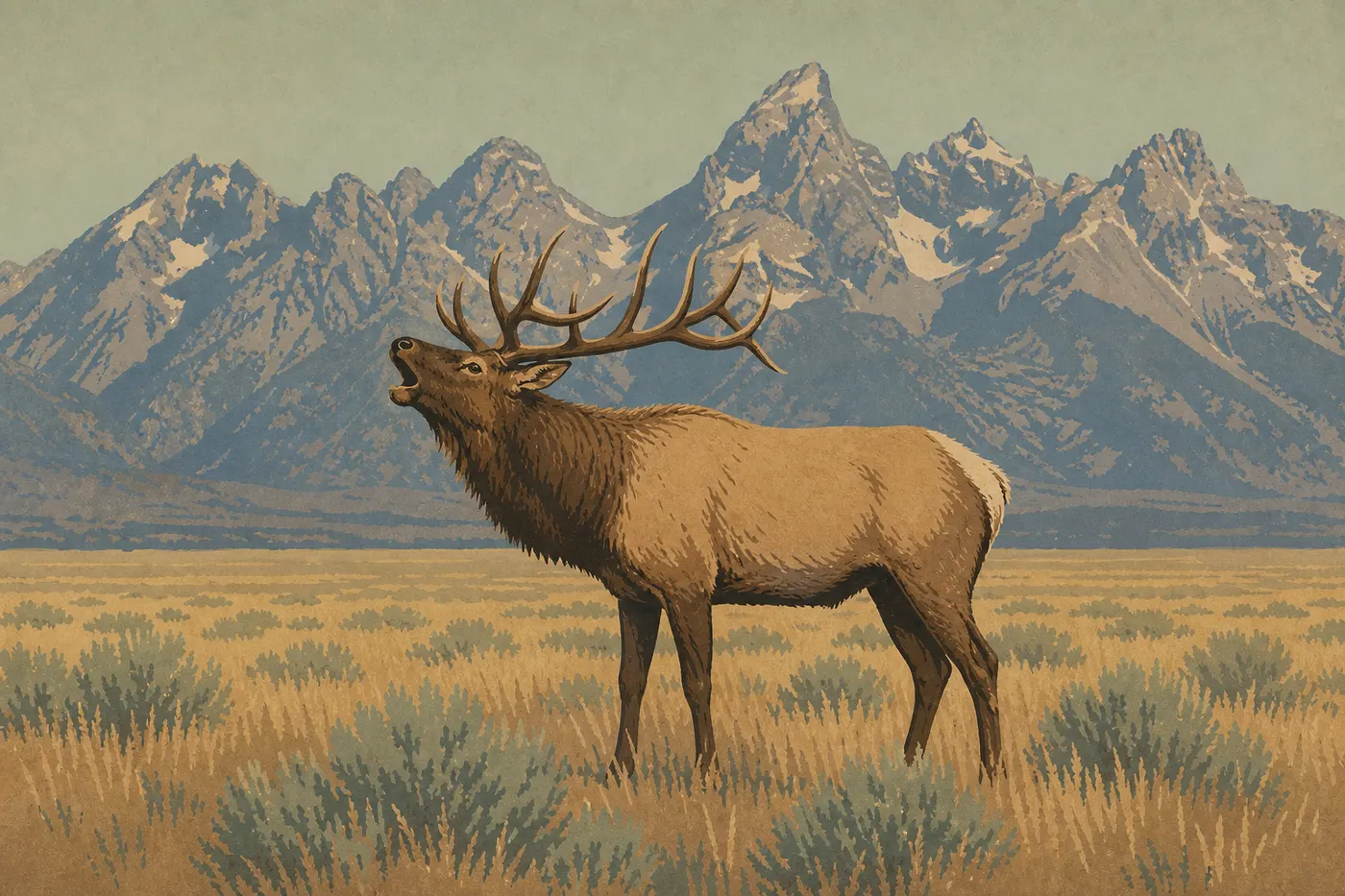 Screen-printed illustration: The Elk