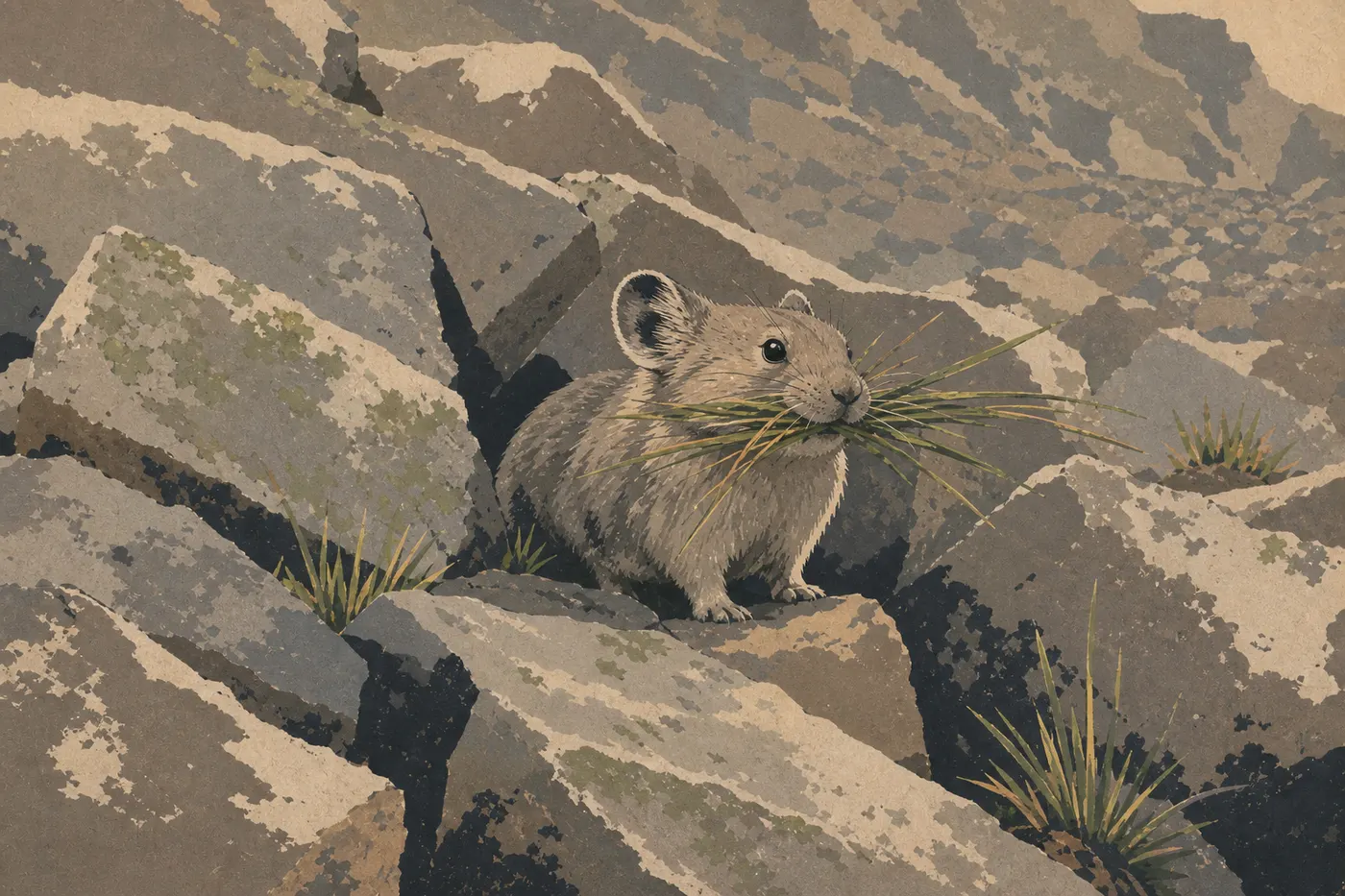 Screen-printed illustration: American Pika (Ochotona princeps)