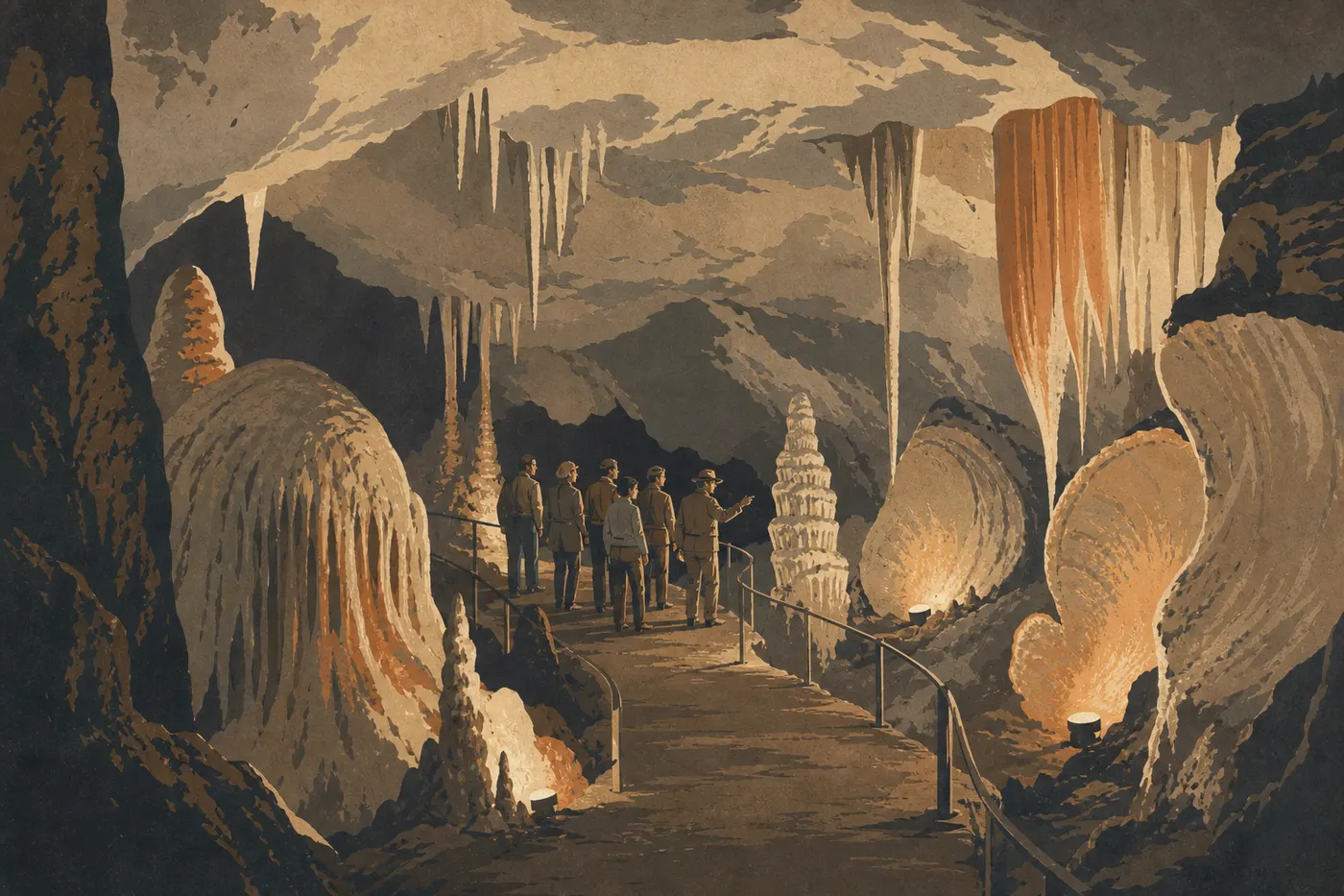 Illustration sérigraphiée : Les grottes de Lehman : le trésor calcaire du Nevada