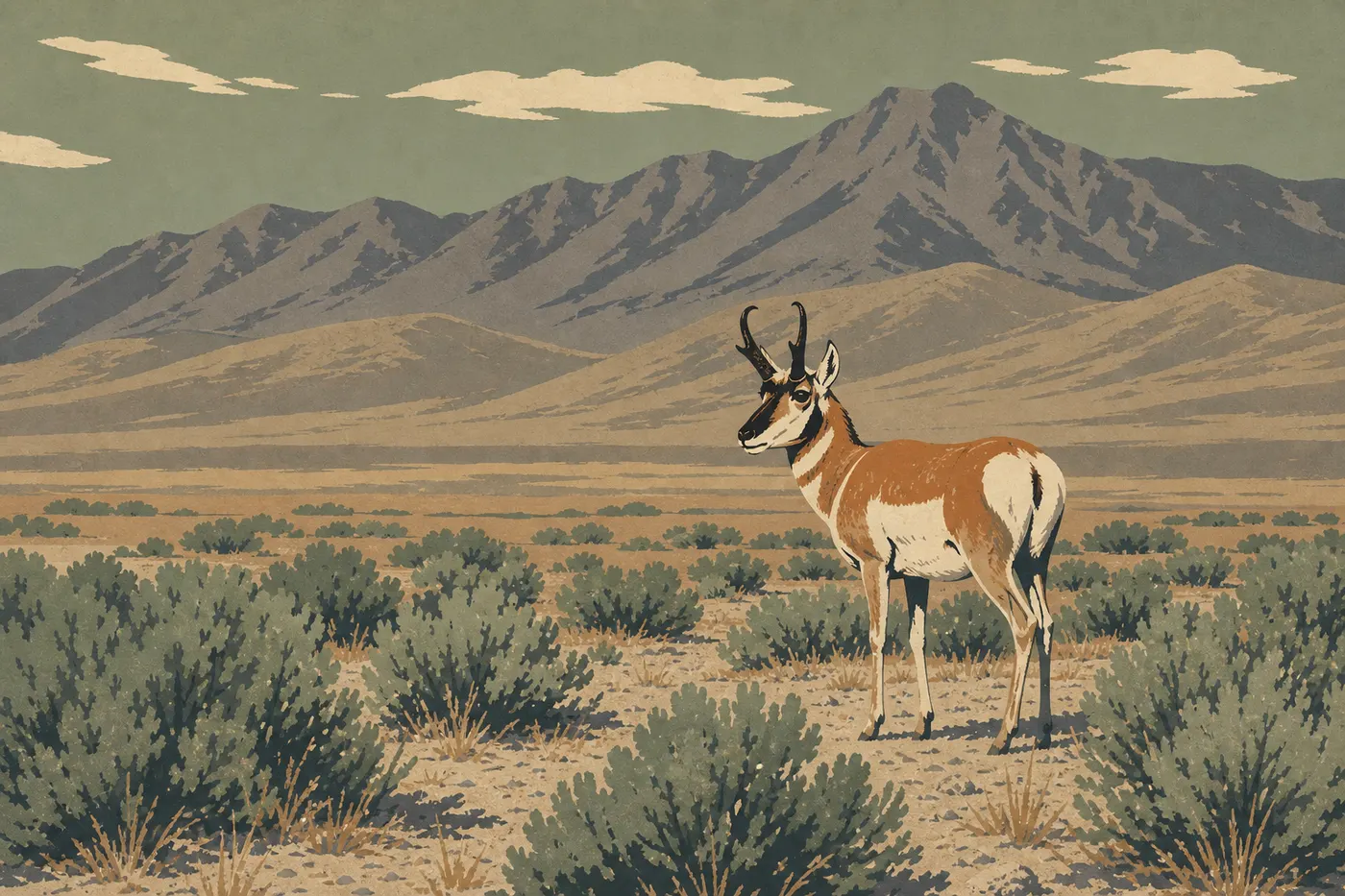 Screen-printed illustration: Pronghorn (Antilocapra americana)