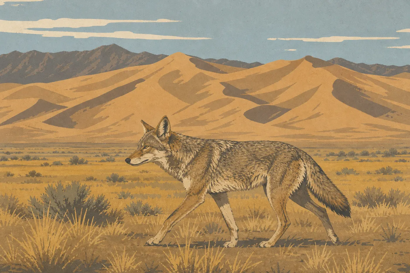 Illustration sérigraphiée : Le coyote