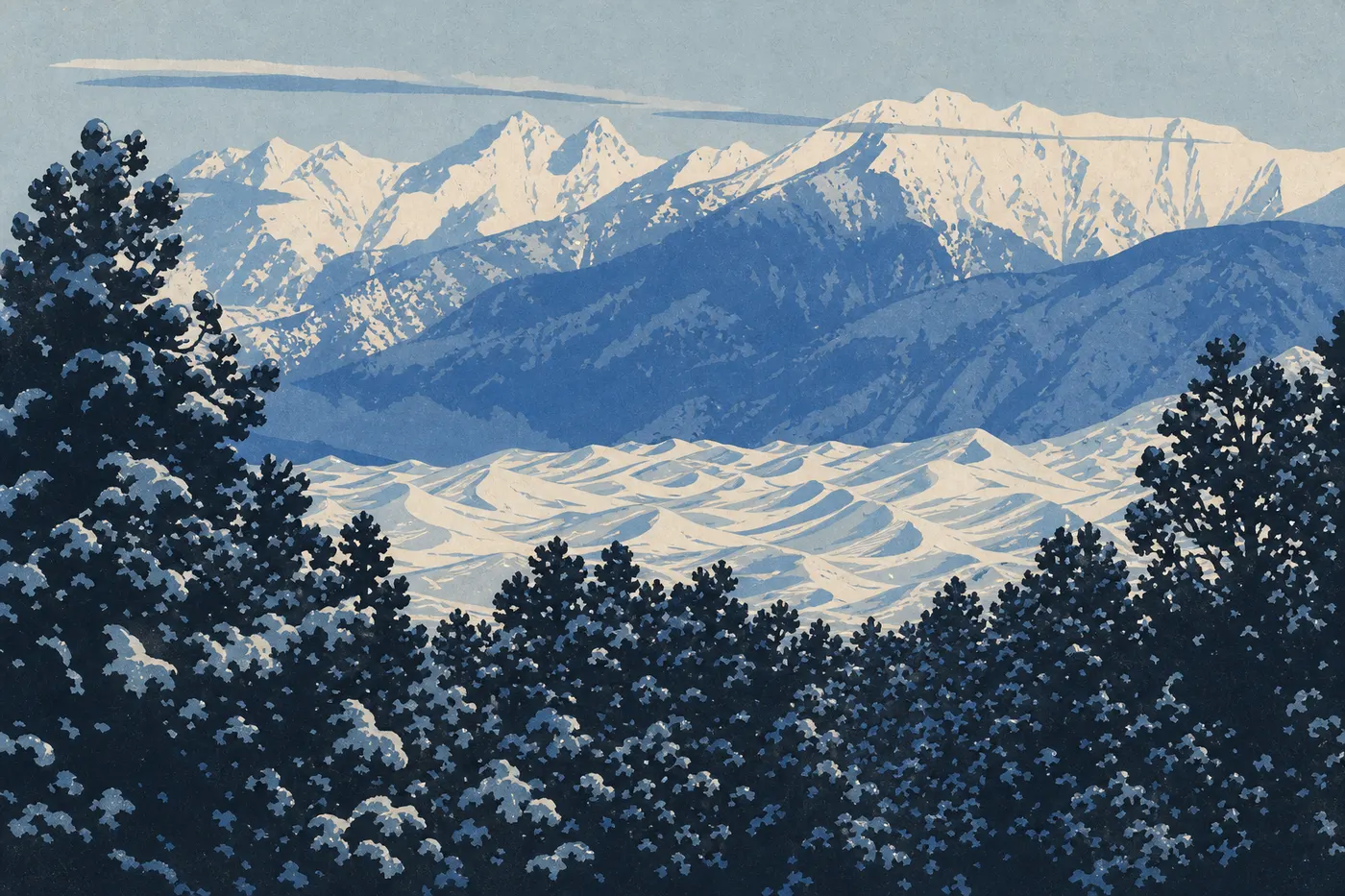 Screen-printed illustration: Winter (December to February)