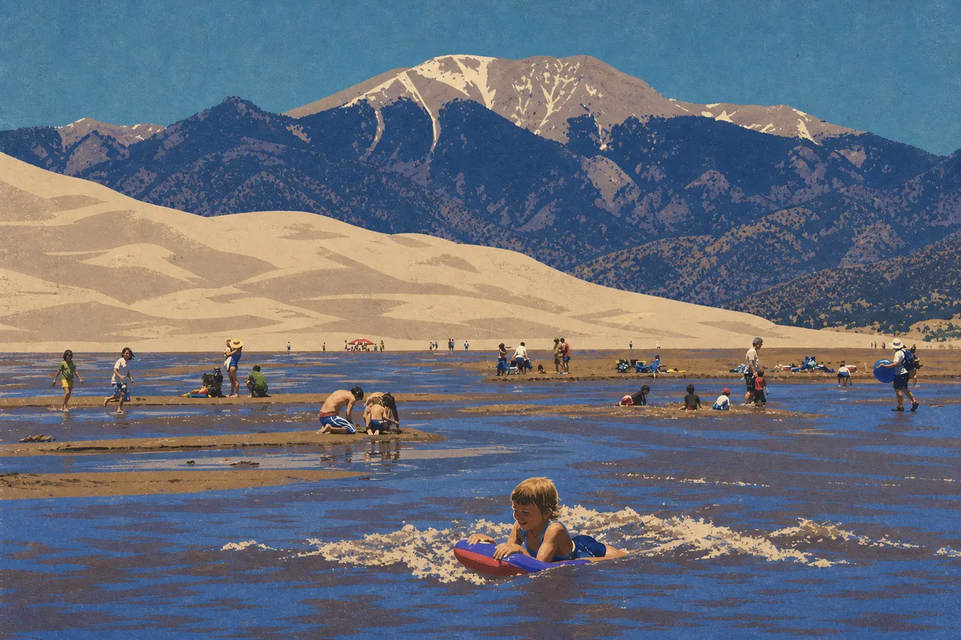 Illustration sérigraphiée : Medano Creek : la plage improbable du Colorado