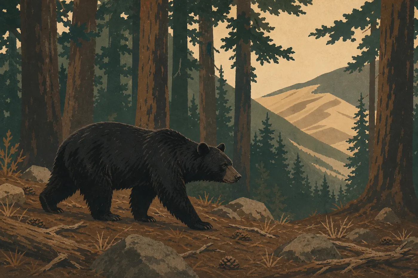 Illustration sérigraphiée : L'ours noir