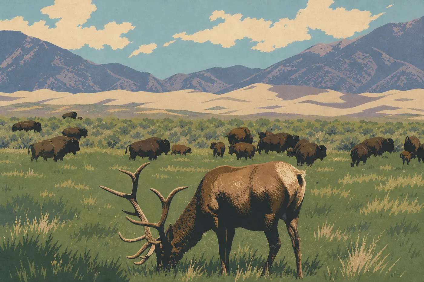 Screen-printed illustration: Elk