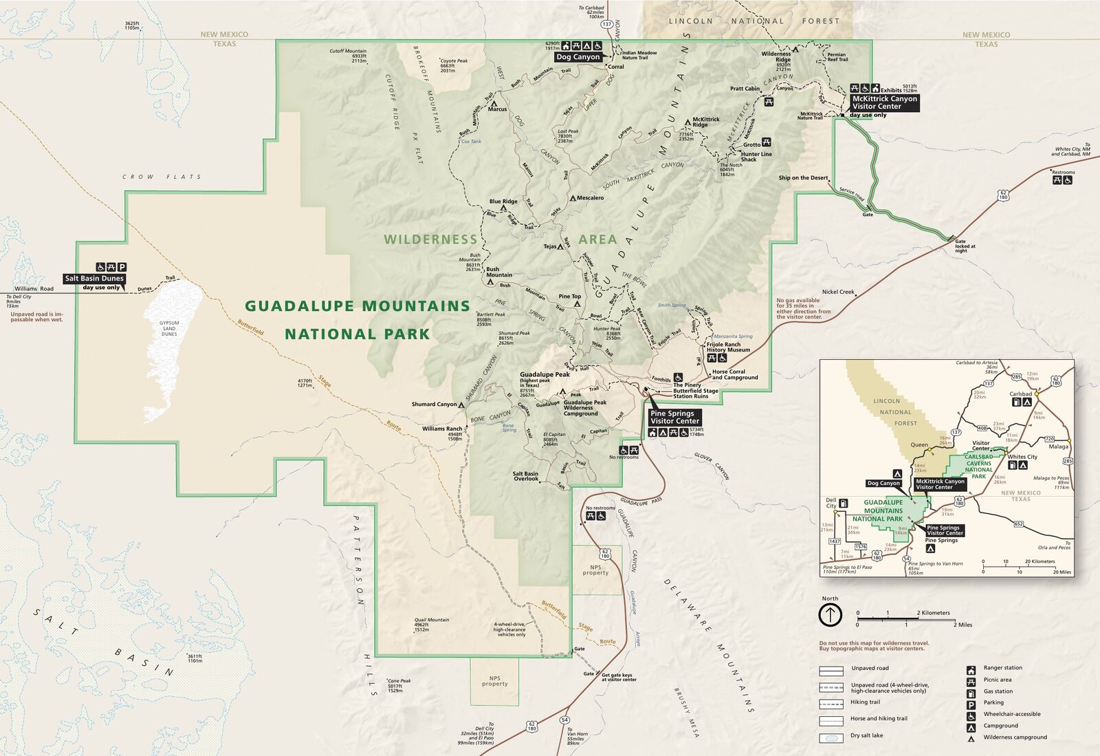 Official NPS map of Guadalupe Mountains (Unigrid)