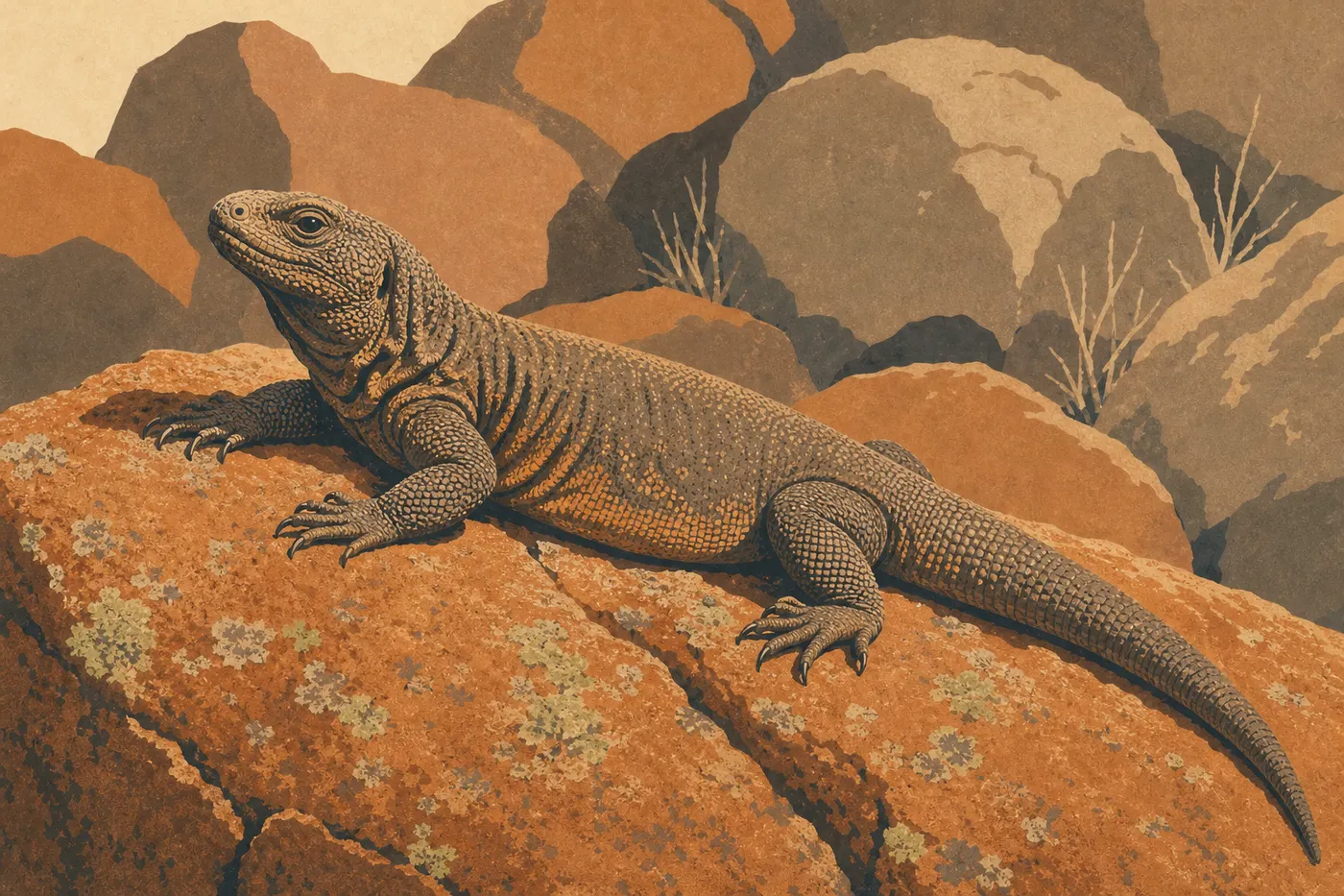 Illustration sérigraphiée : La chuckwalla et les lézards du désert