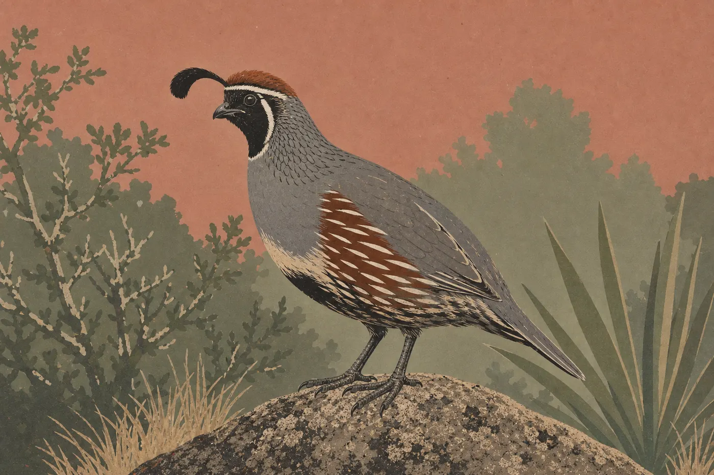 Illustration sérigraphiée : Le colin de Gambel
