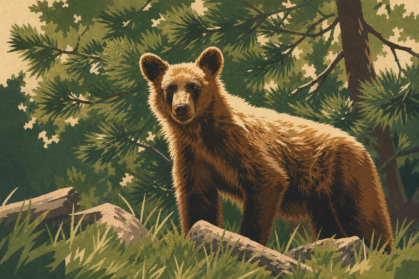 Illustration sérigraphiée : L'ours noir