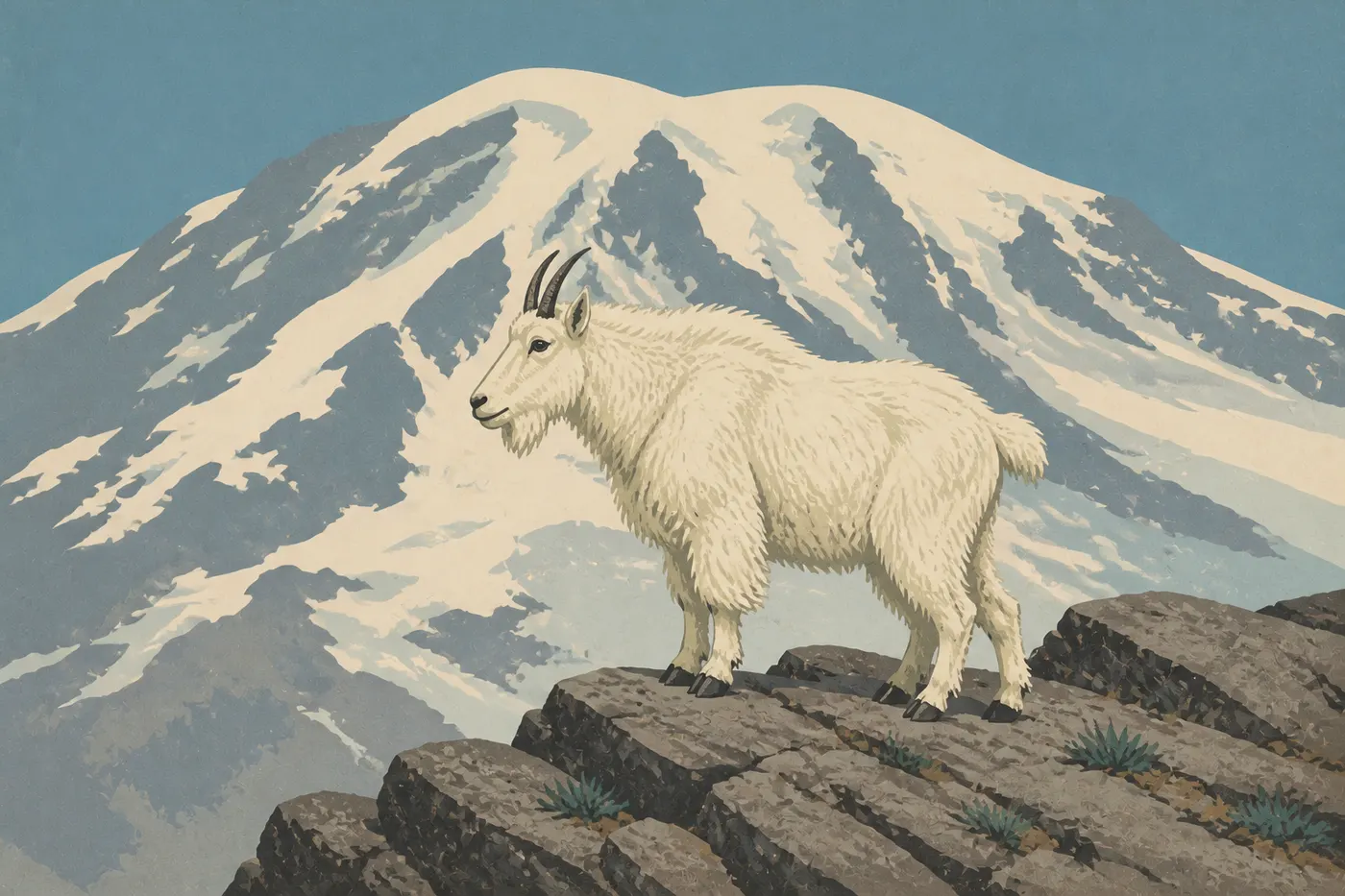 Illustration sérigraphiée : La chèvre de montagne