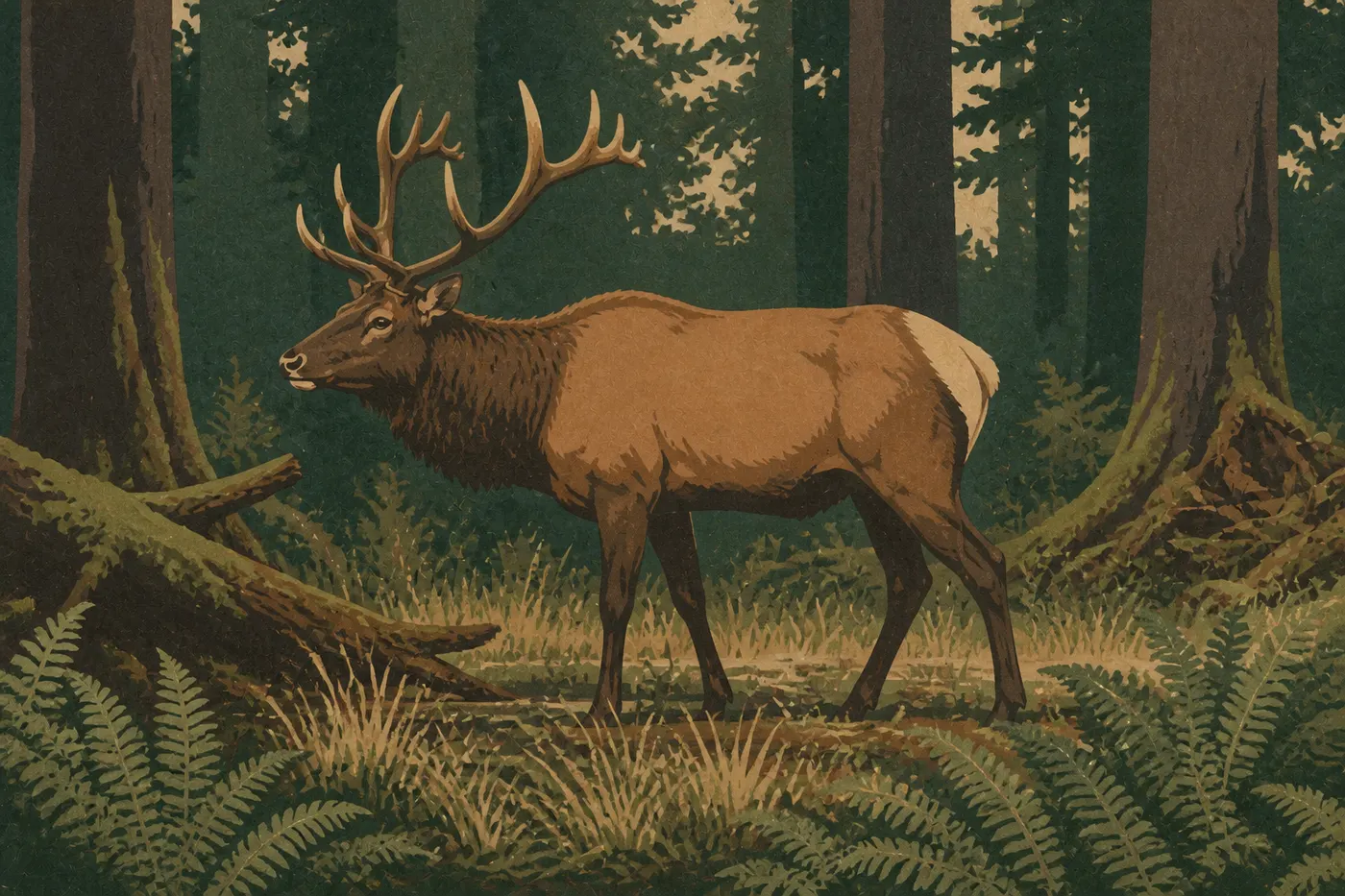Illustration sérigraphiée : Le wapiti de Roosevelt