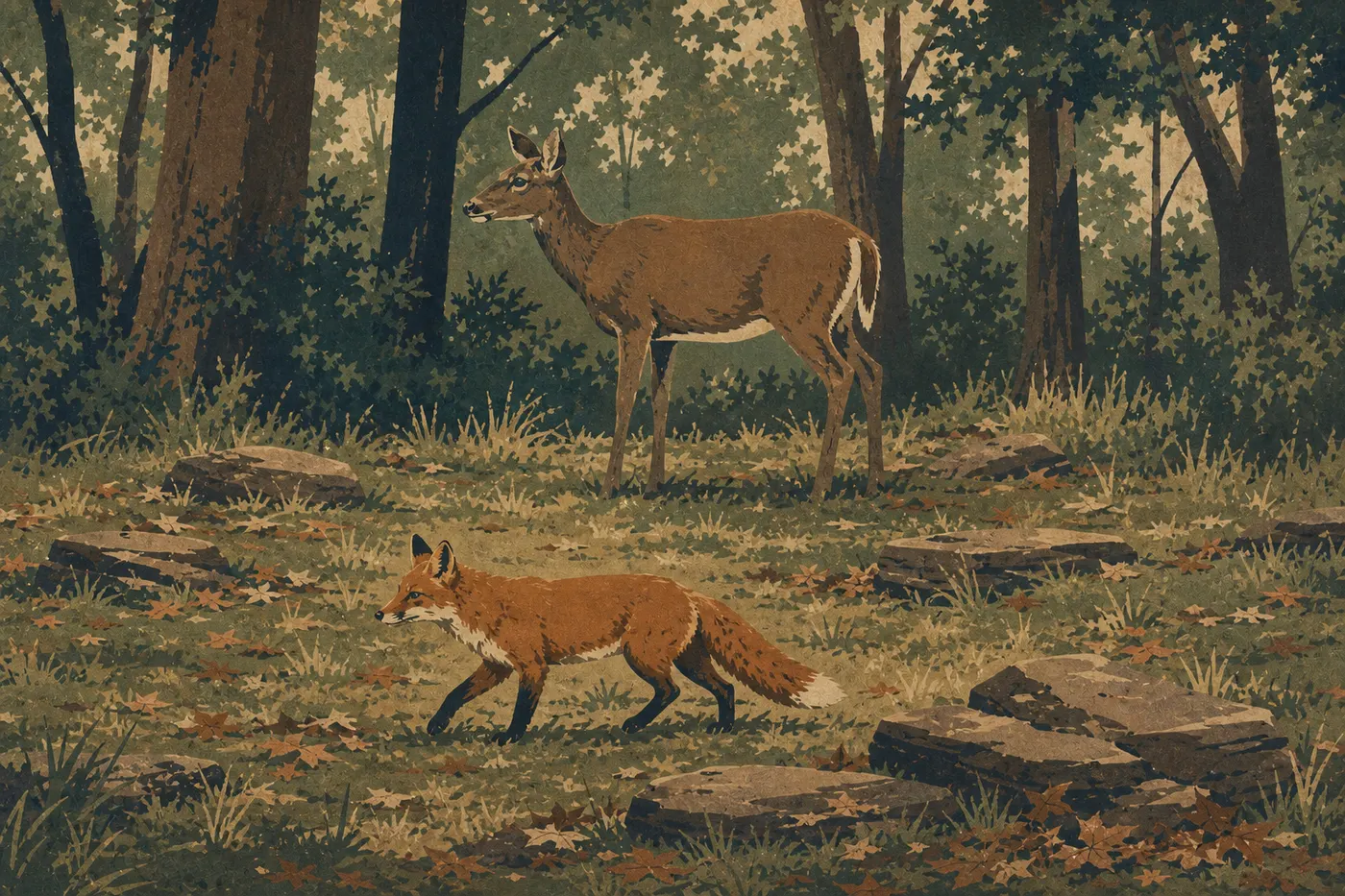 Screen-printed illustration: White-Tailed Deer (Odocoileus virginianus)