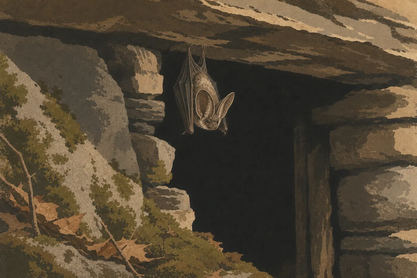 Screen-printed illustration: Virginia Big-Eared Bat (Corynorhinus townsendii virginianus)