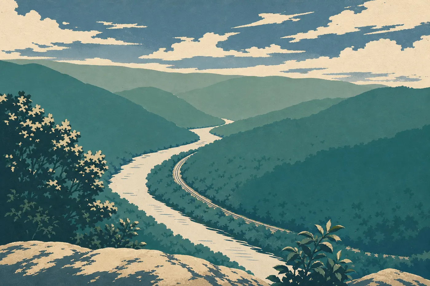 Illustration sérigraphiée : Grandview : les belvédères et l'ambiance panoramique