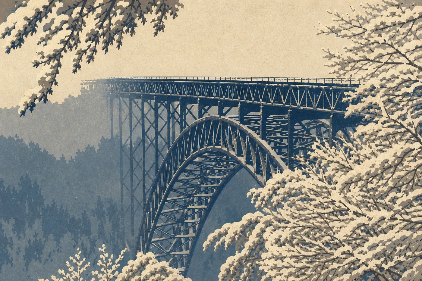 Screen-printed illustration: Winter (December to February)