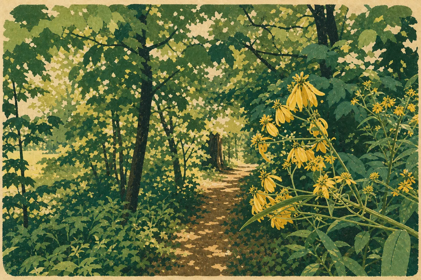 Screen-printed illustration: Spring (March to May)