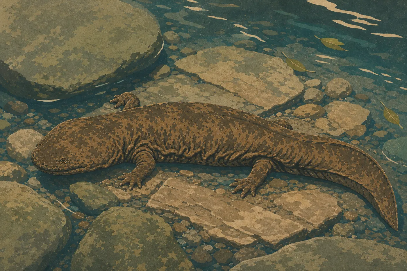 Screen-printed illustration: Hellbender (Cryptobranchus alleganiensis alleganiensis)