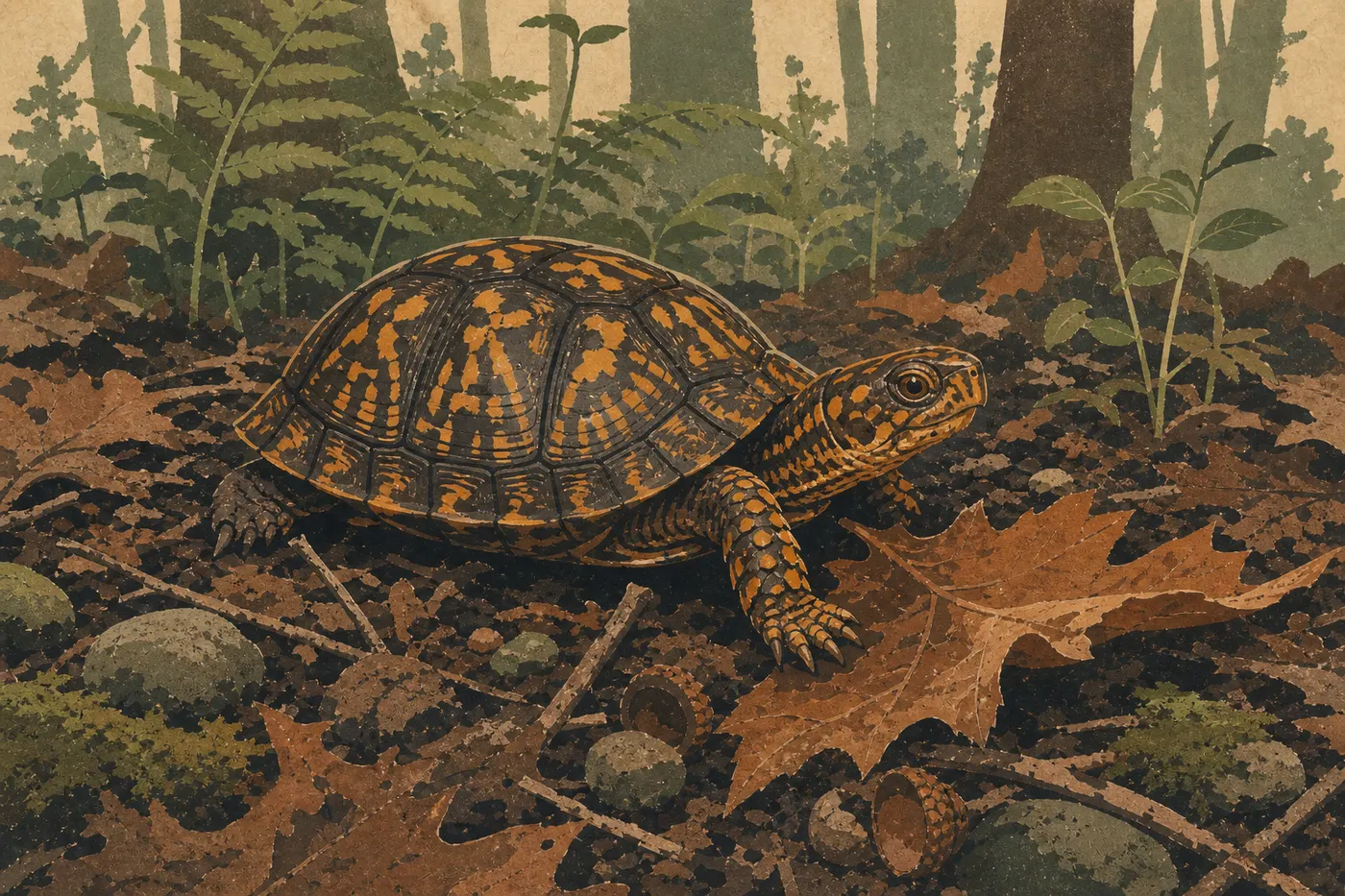 Screen-printed illustration: Eastern Box Turtle (Terrapene carolina carolina)