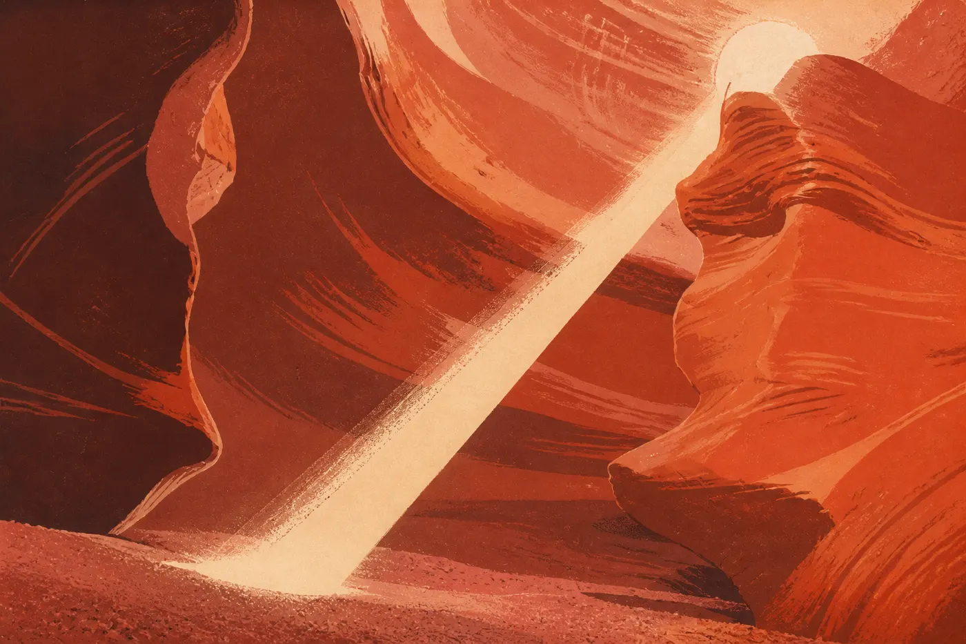 Le faisceau de lumière tombe dans le couloir de grès d’Antelope Canyon, près de Page.