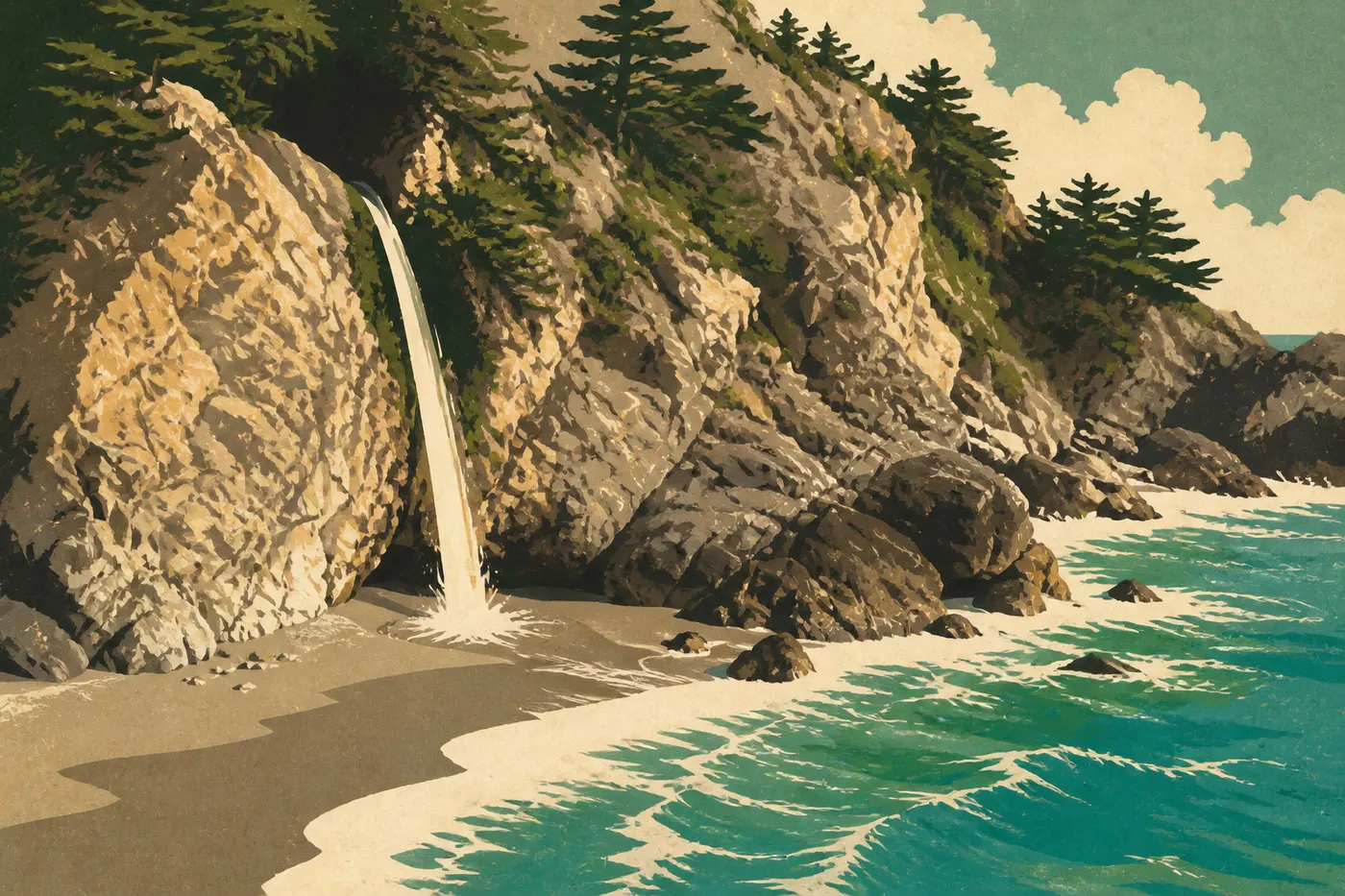 McWay Falls tombe droit sur une plage inaccessible, Big Sur.