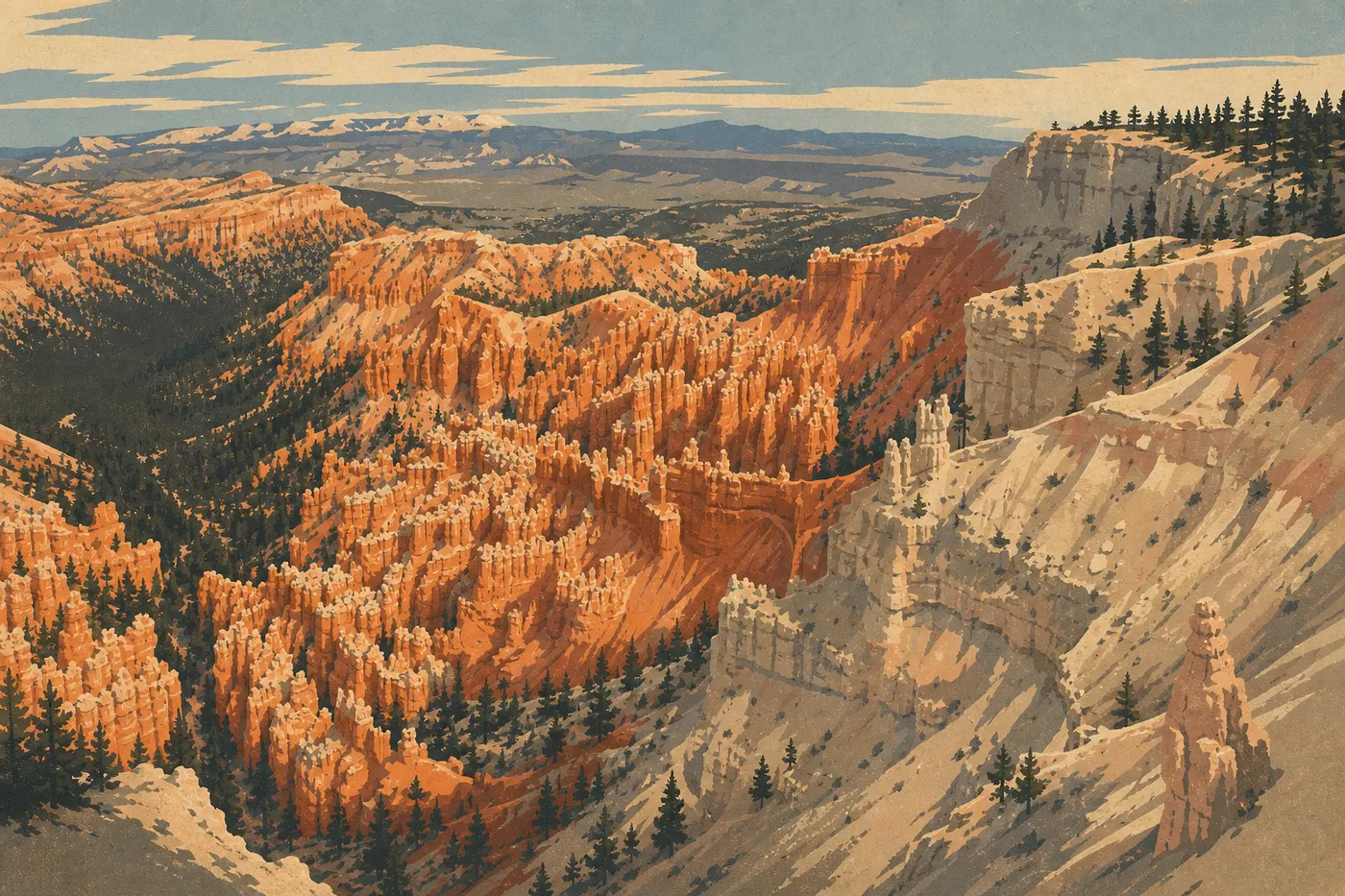 L’amphithéâtre de cheminées de fée de Bryce Canyon, au lever du soleil.