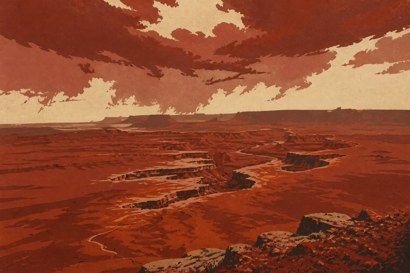 Le grand vide de Canyonlands vu d’Island in the Sky, au-dessus de la Green River.