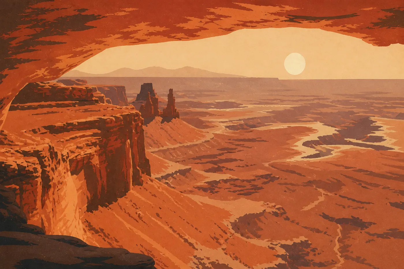 Le soleil rasant embrase la face inférieure de Mesa Arch, Canyonlands.
