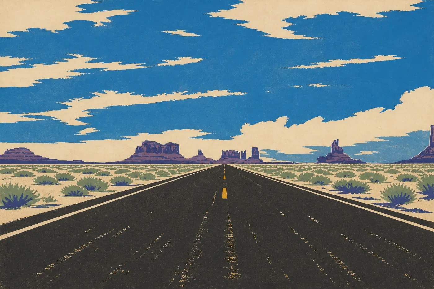 La U.S. Route 163 file droit vers les buttes de Monument Valley, l’image qui a fait le mythe du Grand Circle.