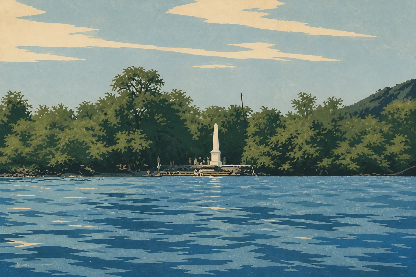 Le monument du capitaine Cook dans la baie de Kealakekua, sanctuaire marin.