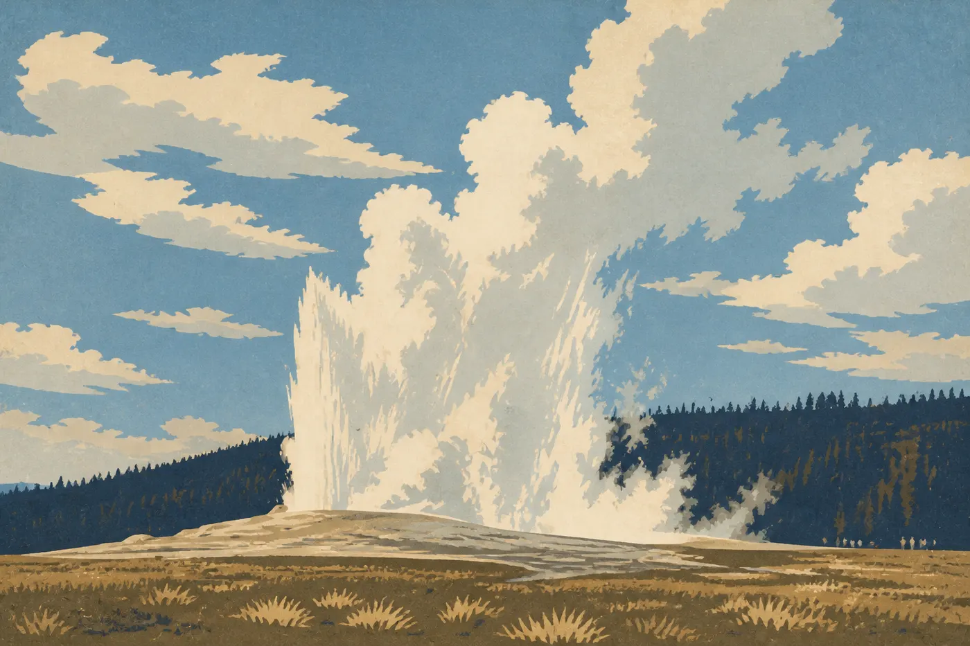 L’éruption d’Old Faithful, le geyser le plus fidèle de l’Upper Geyser Basin.