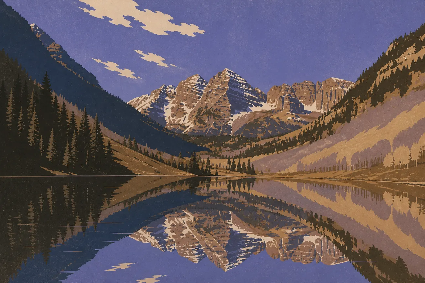Les Maroon Bells se reflètent dans le lac Maroon au lever du jour, près d’Aspen.