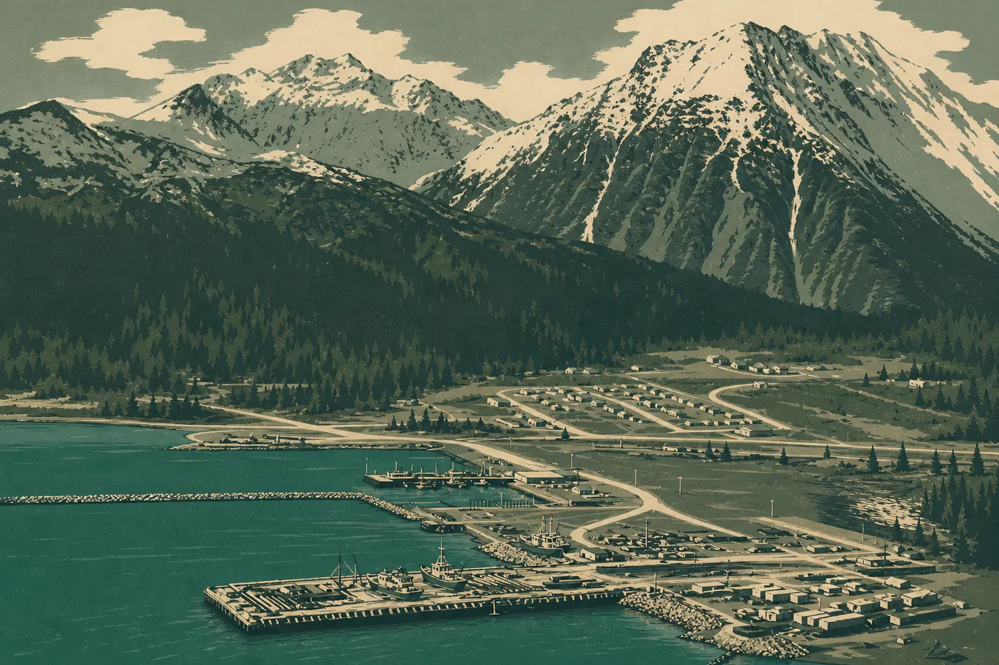 Le port de Seward, au fond de la baie de Resurrection, départ des croisières.