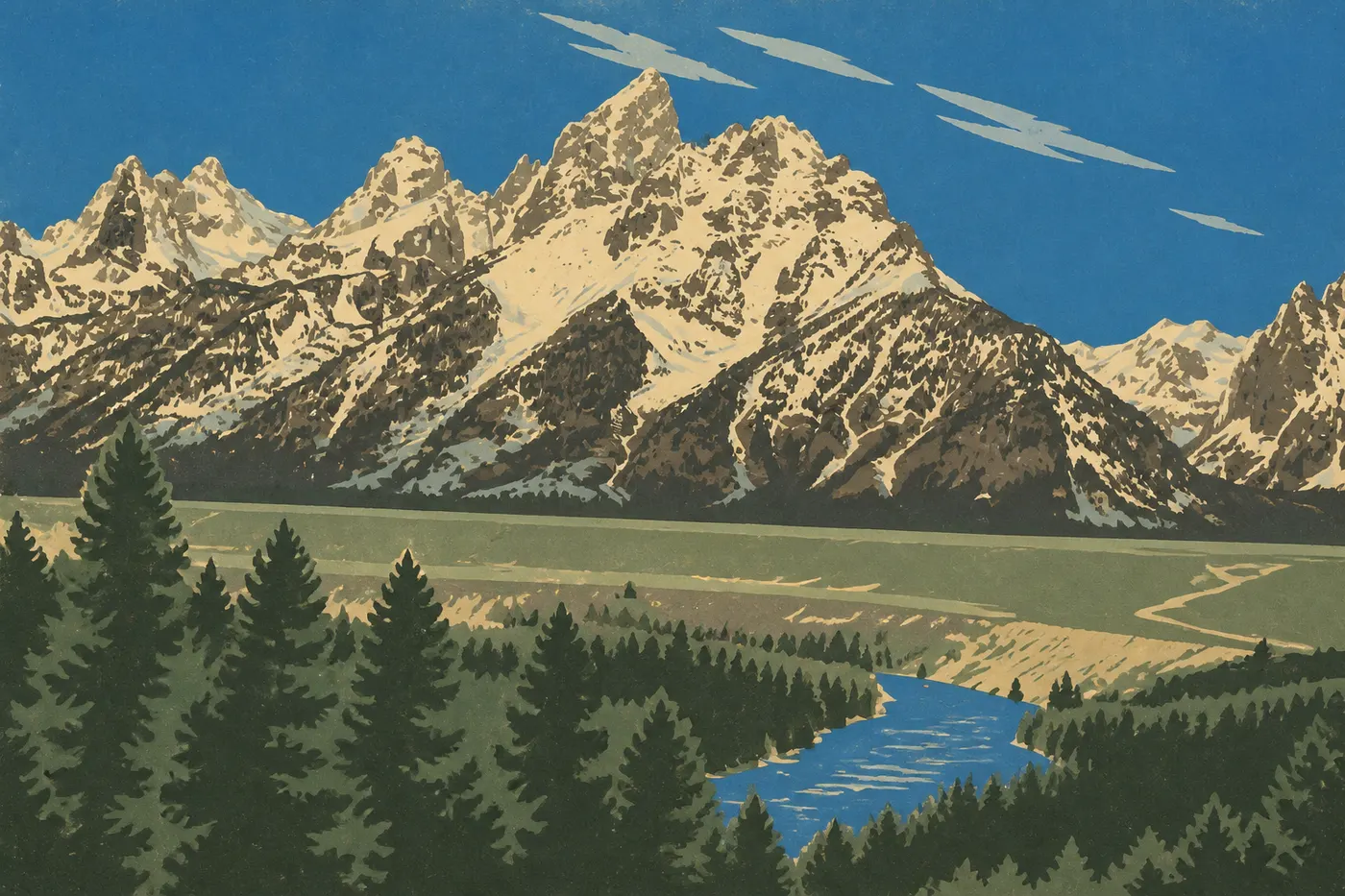 La Snake River au pied de la chaîne des Teton, depuis Snake River Overlook.